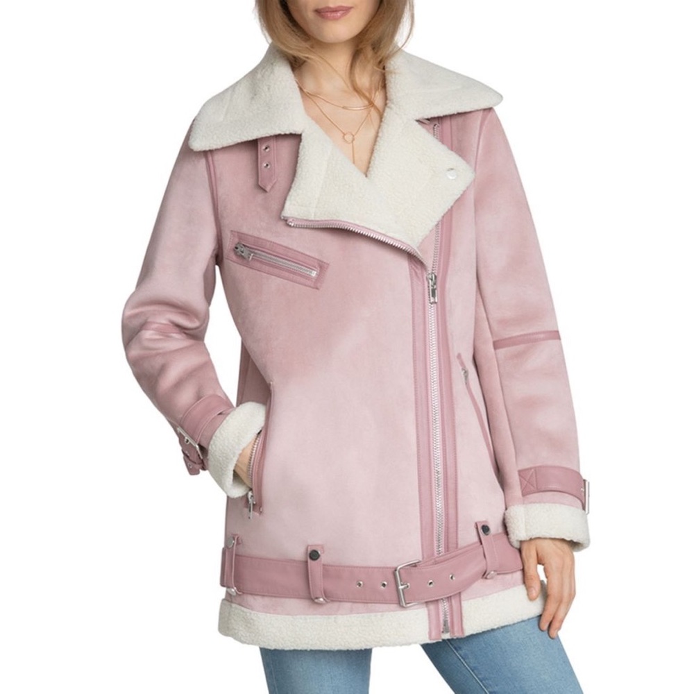 Avec Les Filles Oversized Shearling Moto Jacket M